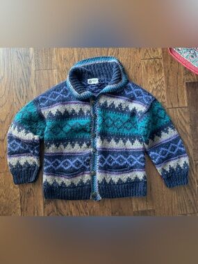 Winter Sun Button-Front Fair Isle Sweater L